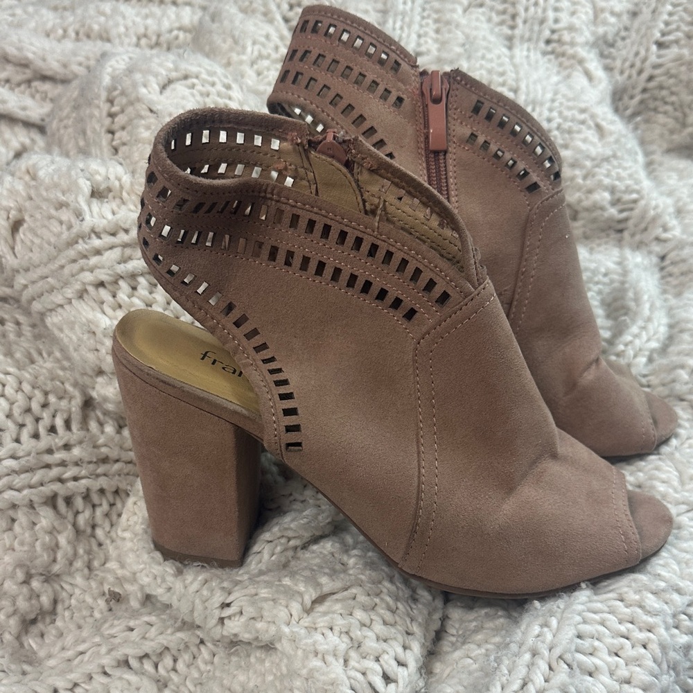 Taupe Boho  Peep-Toe Block Heel Sandals